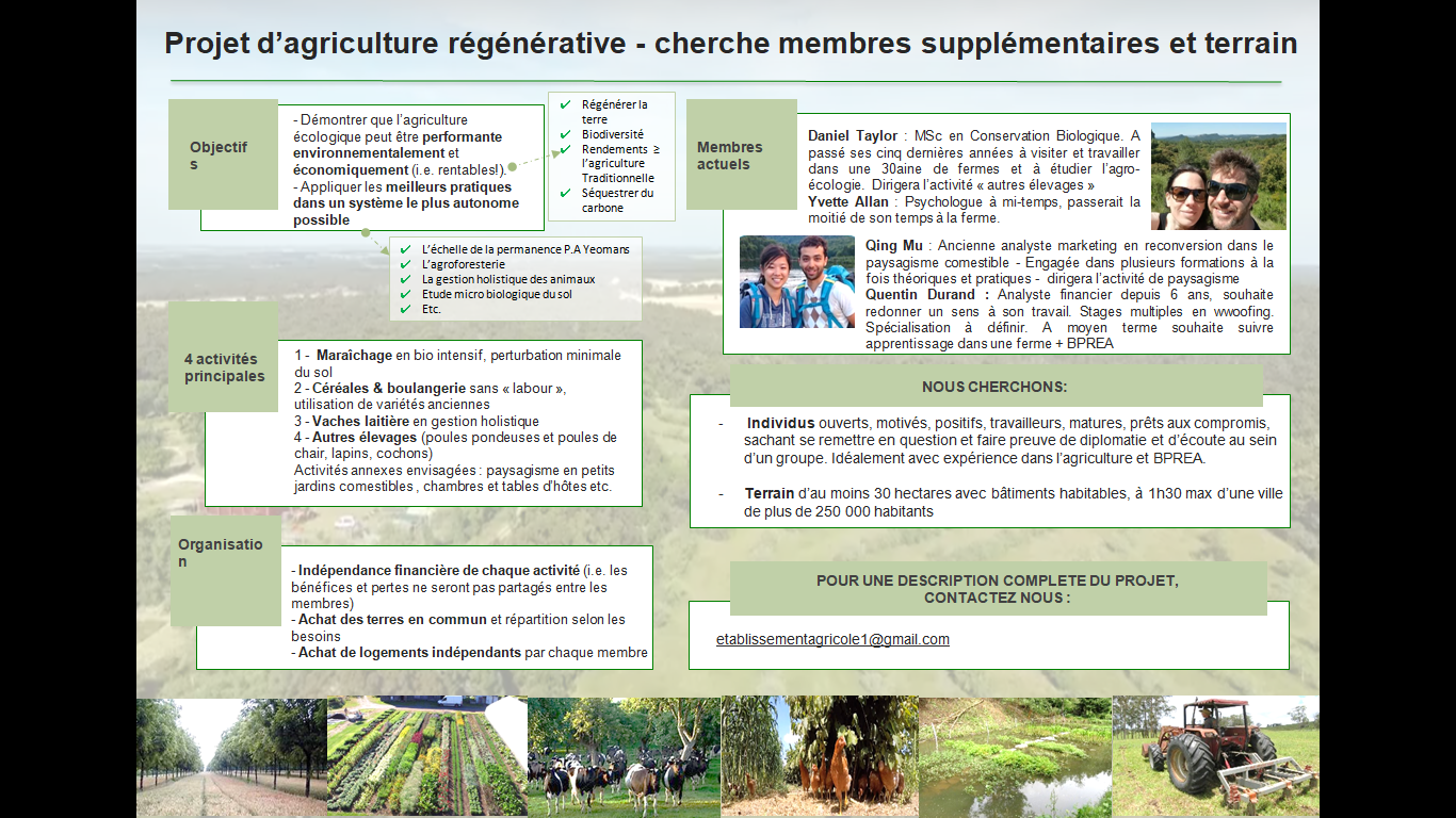 Projet d’agriculture régénérative  cherche membres supplémentaires et